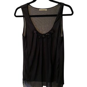 Velvet Women's Black Sheer Embellished Bow Neck Sleeveless Tank Top Women's M‎